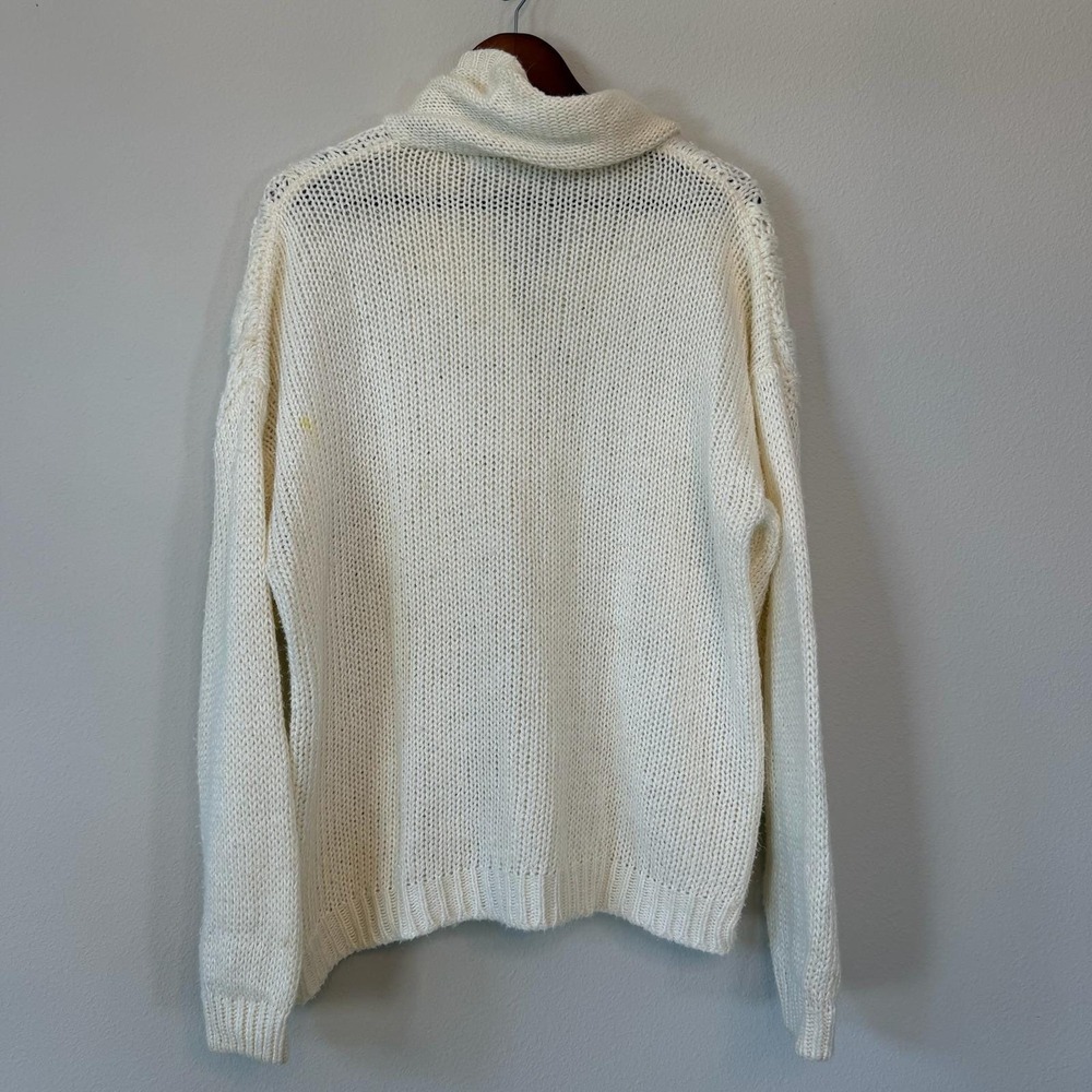 Vtg Fisherman Cardigan XL Cream Ramie Cotton Chunky Cable Knit Bobble Sweater - Picture 7 of 11